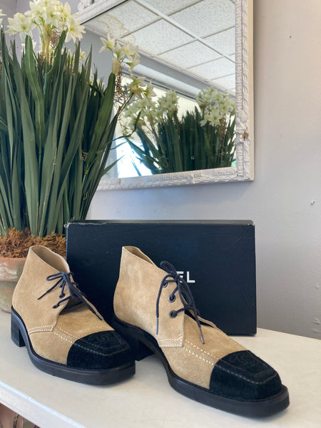 Chanel lace-up suede ankle boots – Sequels Resale Boutique