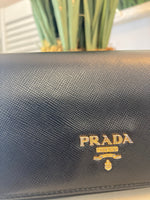 Prada saffiano two tone leather wallet